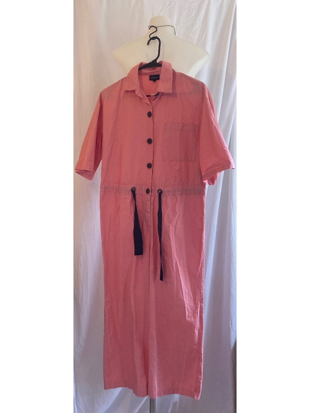Who What Wear Pink Cotton Short Sleeve Button Front Utility Jumpsuit S